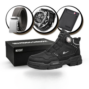 [Oferta de Dia dos Pais] Kit Bota Militar Warrior Masculina de Couro Legitimo + 3 BRINDES: Cinto, Relógio e Carteira